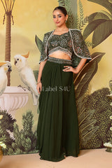 Bottle Green Handcrafted Jacket Lehenga Set | Label S4U