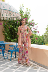 Peach Floral Embroidered Palazzo Set