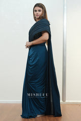 Teal Midnight Shimmer Saree Blouse Set