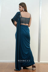 Teal Midnight Shimmer Saree Blouse Set