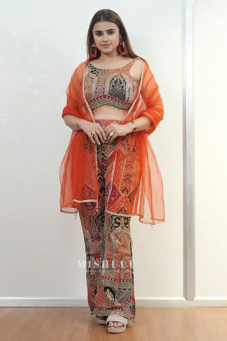 Multicolor Mirrorwork Crop Top plazo pant Set - MishUUU