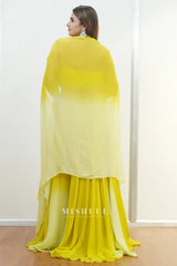Lime Yellow Embellished Cape Lehenga Set - MishUUU