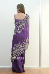 Purple One-Shoulder Embroidered plazo Set - MishUUU