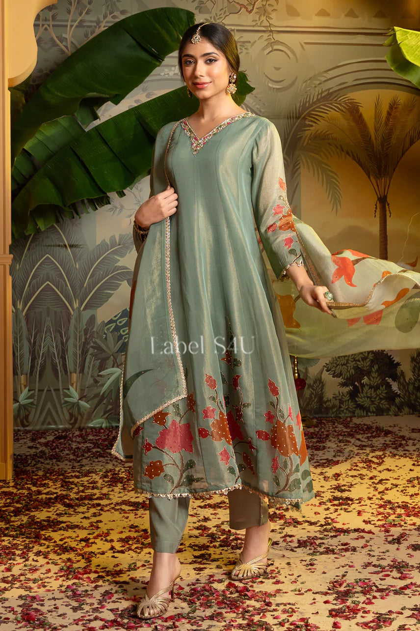 Sage Green Organza Suit Set | Label S4U