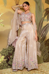 Champagne Gold Hand-Crafted Crop Top & Palazzo Set | Label S4U
