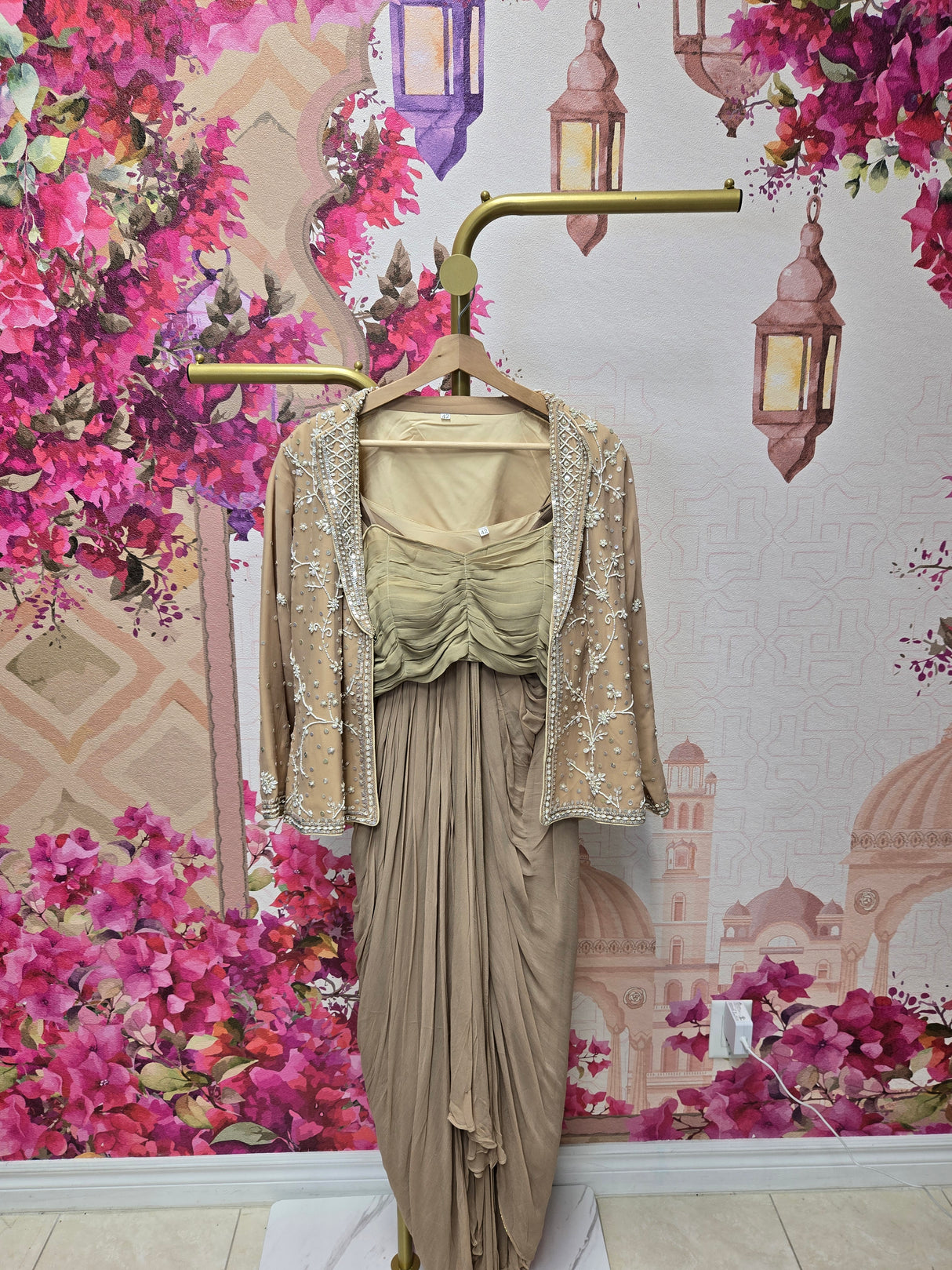 Nude Beige Draped Suit with Jacket