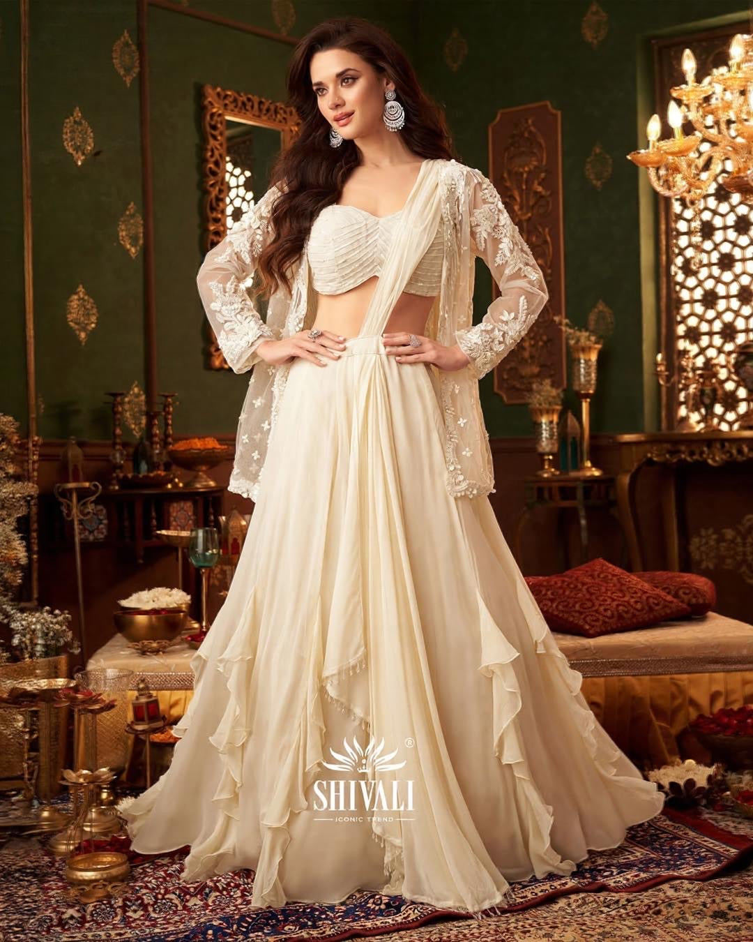 Ivory Lehenga Set with Handcrafted Jacket & Dupatta