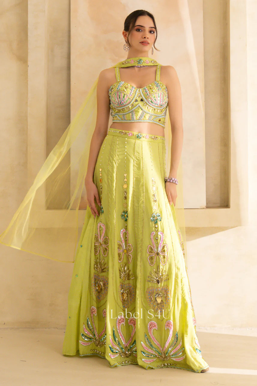 Lime Mirage Embellished Lehenga Set
