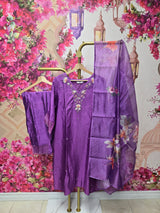 Lavender Floral Suit with Organza Dupatta