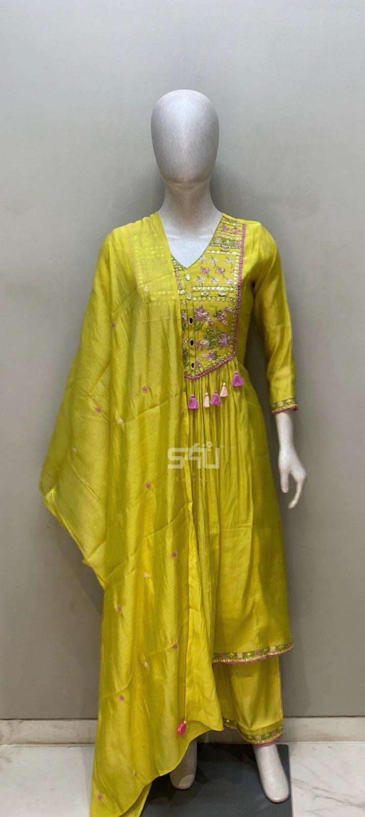 Lime Yellow Kurta Set with Dupatta | Label S4U