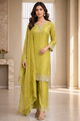 Lime Green Embroidered Luxe Kurta Set