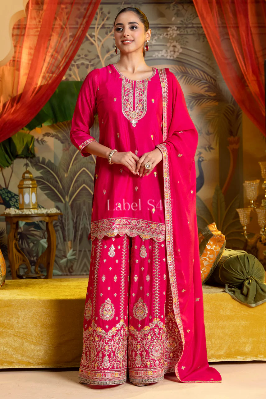 Fuchsia Pink Mirror Work Set | Label S4U