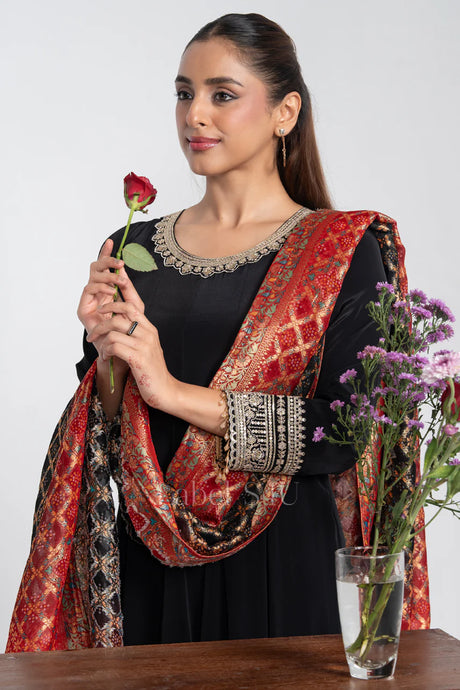 Black Anarkali with Embellished Borders