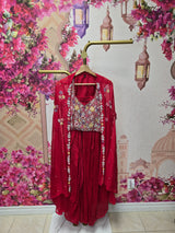 Red Sharara Set with Cape