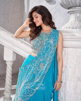 Aqua Blue Modern Saree Gown