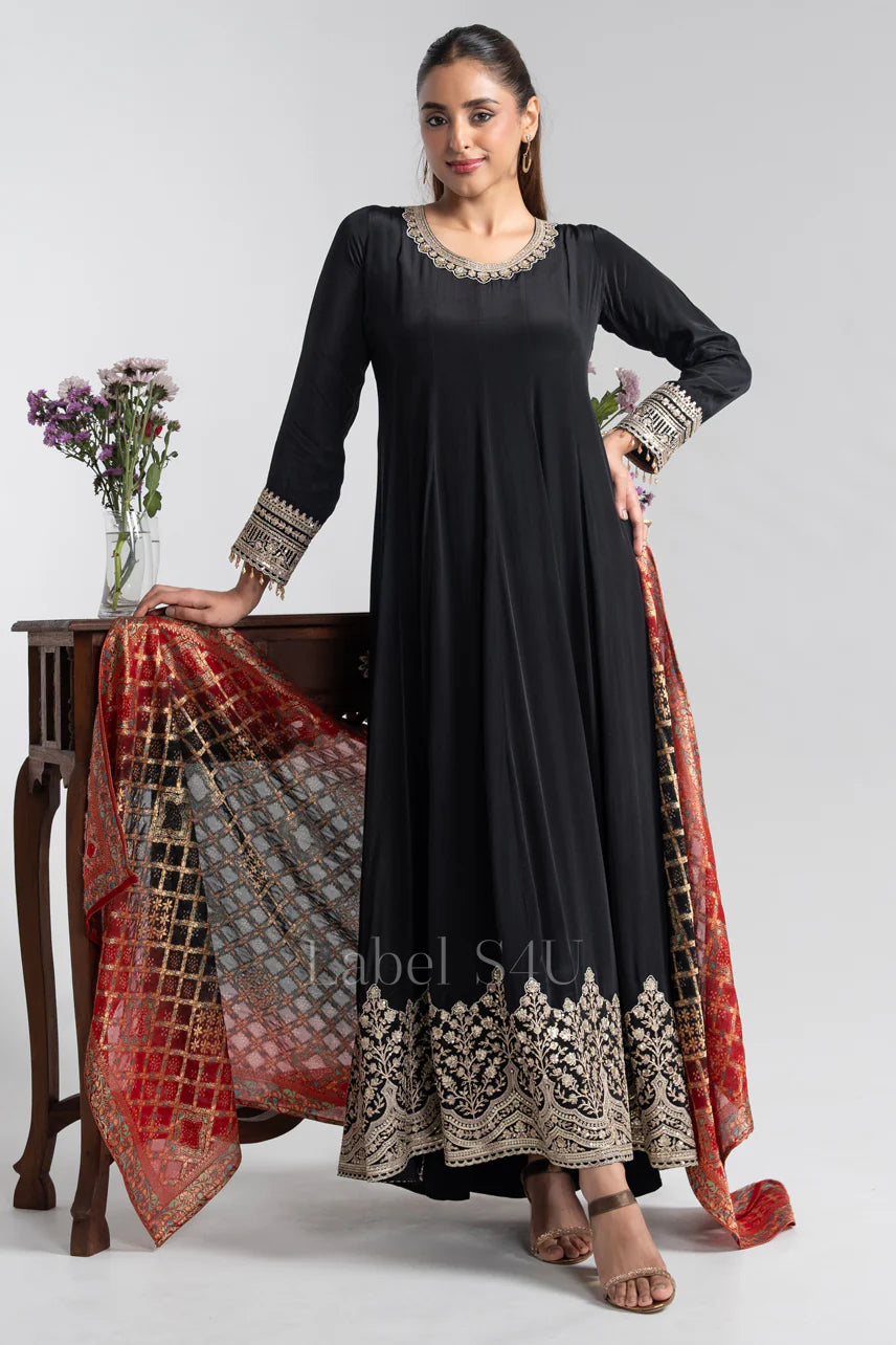 Black Anarkali with Embellished Borders |Label S4U