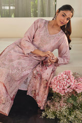 Dusty Rose Floral Kurta Set with Handcrafted Accents |Label S4U