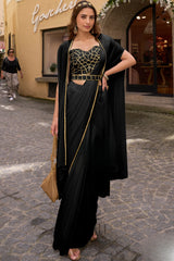 Black Geometric Drape Saree