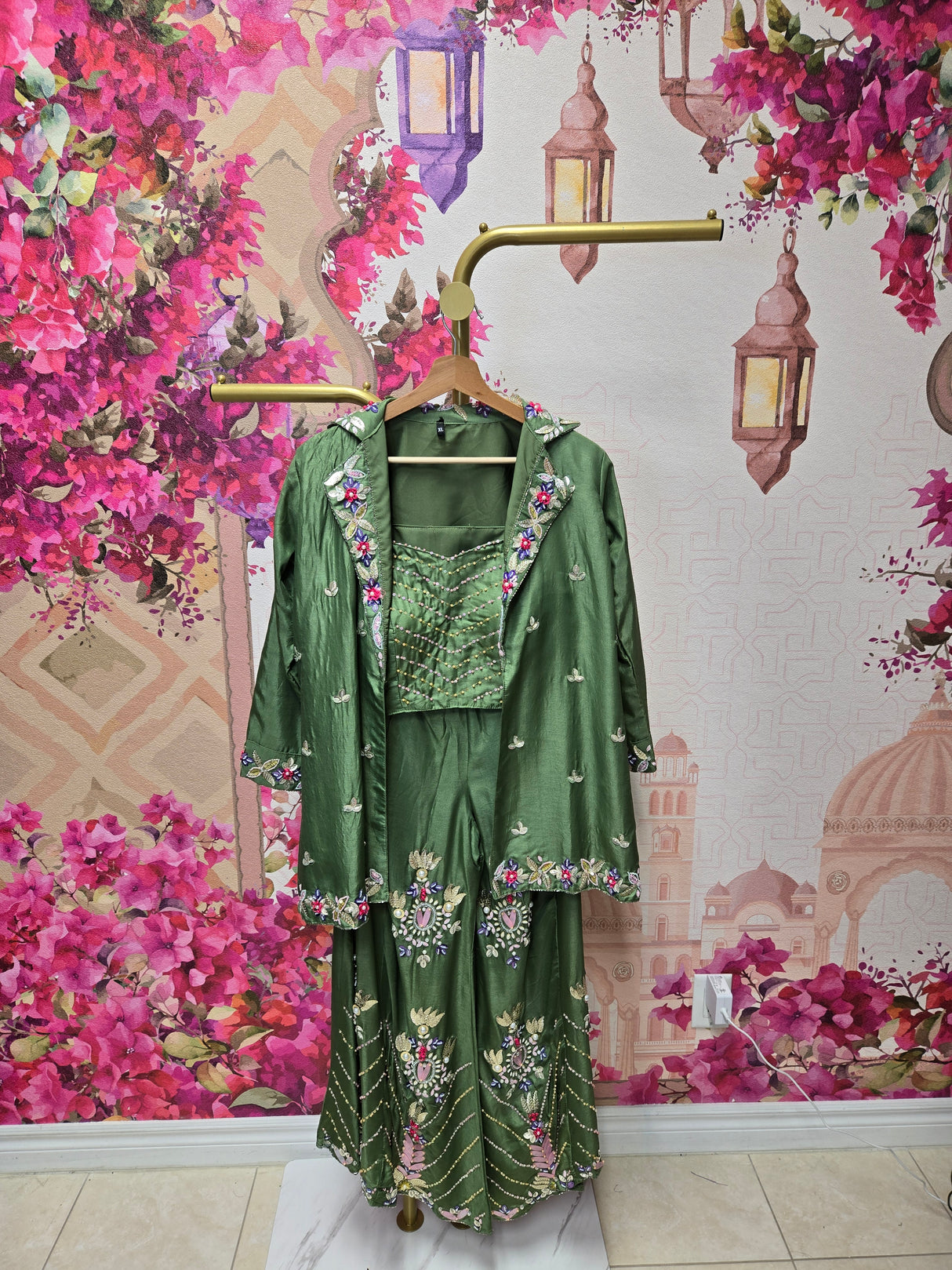 Olive Green Embellished Co-Ord Set