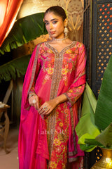 Fuchsia Pink Floral Printed Suit with Grey Palazzo | Label S4U