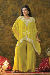 Mustard Kaftan Style Palazzo Set with Handcrafted Work |Label S4U