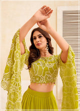 Lime Green Cape Sleeve Lehenga Set