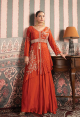 Rust Orange Embroidered Luxe Anarkali Set