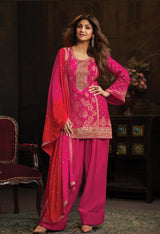 Fuchsia Gold Embroidered Luxe Sharara Set