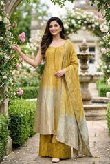 Mustard Ivory Ombre Kurta Luxe Set