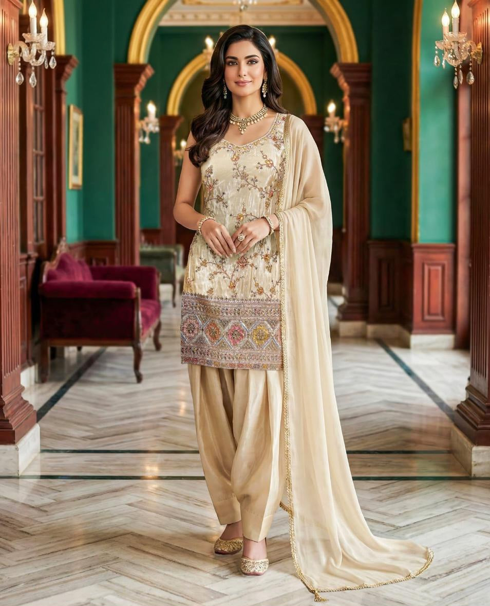 Ivory Gold Embroidered Kurta Luxe Set
