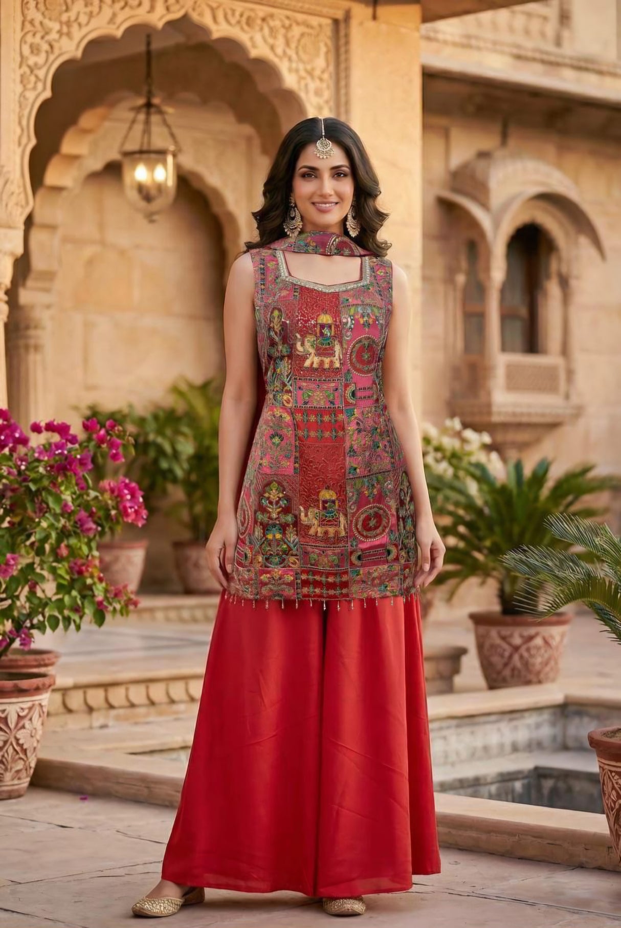 Scarlet Heirloom Patchwork Palazzo Ensemble