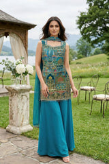 Teal Heirloom Patchwork Palazzo Ensemble