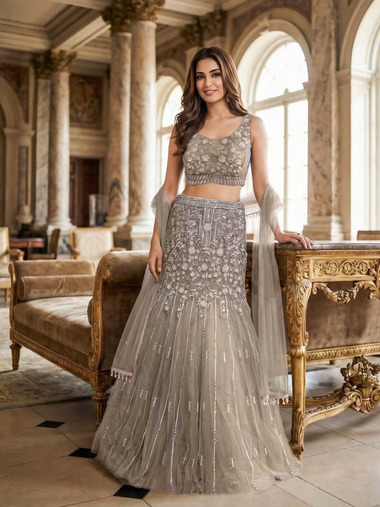 Champagne Radiance Embroidered Lehenga Ensemble