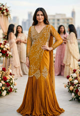 Mustard Drape Sharara Set