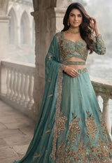 Teal Embroidered Lehenga Set