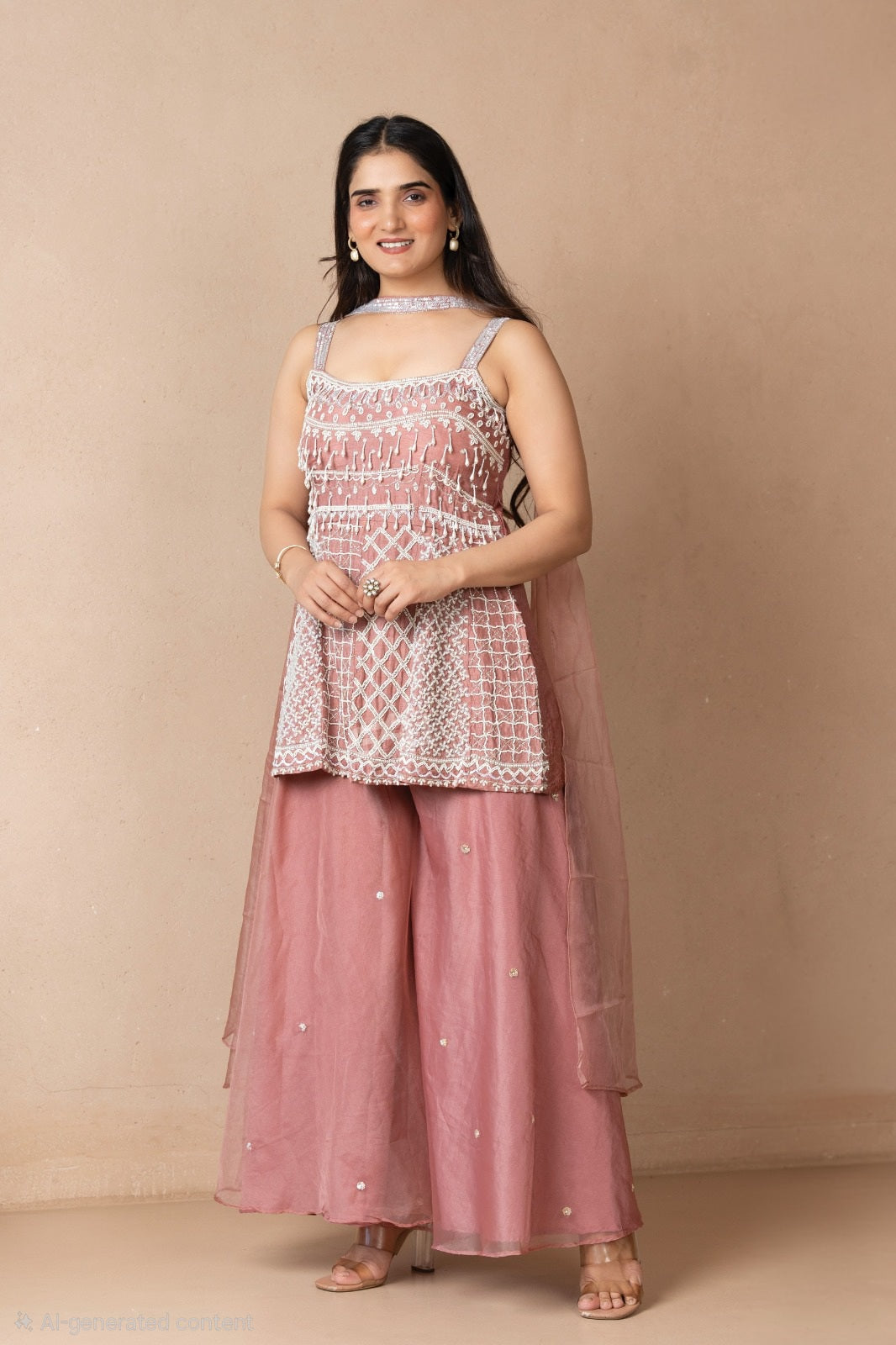 Blush Pink Embroidered Sharara Set