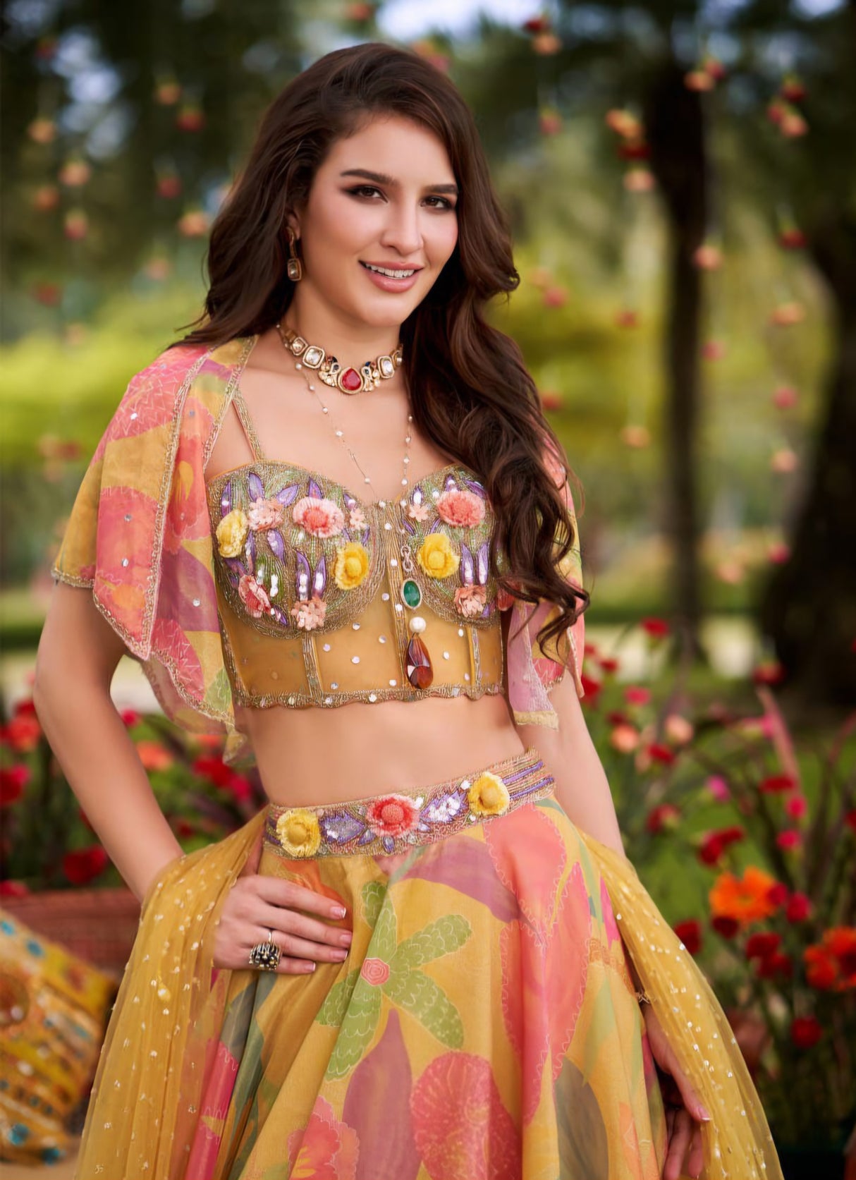 Floral Yellow Printed Lehenga Set