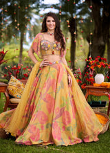 Floral Yellow Printed Lehenga Set