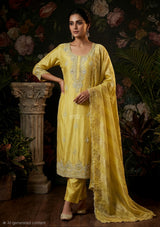 Mustard Yellow Embroidered Suit Set