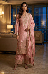 Blush Pink Embroidered Palazzo Set