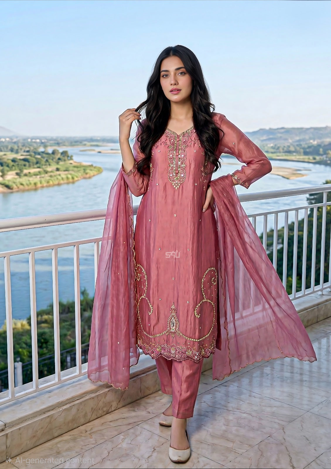 Dusty Rose Embroidered Suit Set