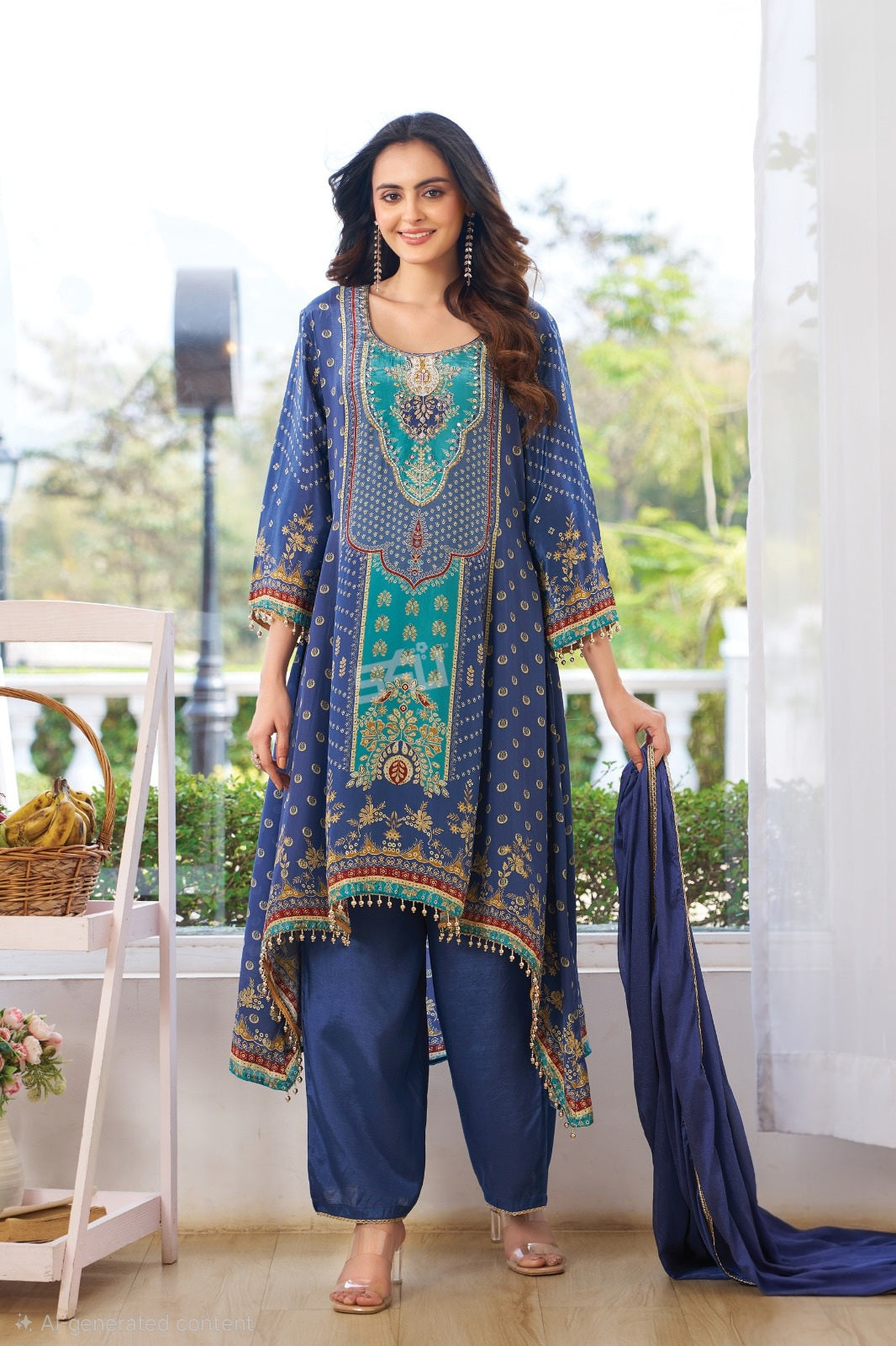 Indigo Teal Printed Kurta Set