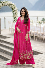 Fuchsia Noor Embroidered Palazzo Set