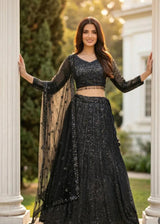 Noir Sequin Bridal Lehenga Couture Ensemble