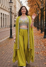 Olive Cape Palazzo Couture Ensemble