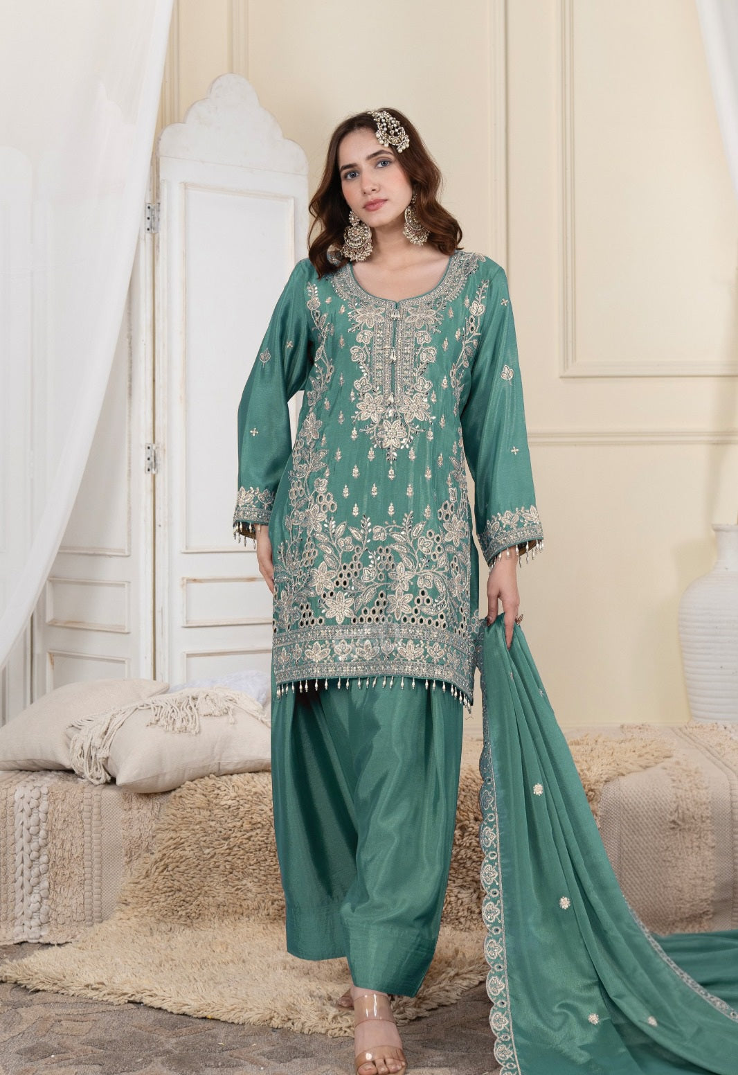Teal Zari Salwar Couture Ensemble