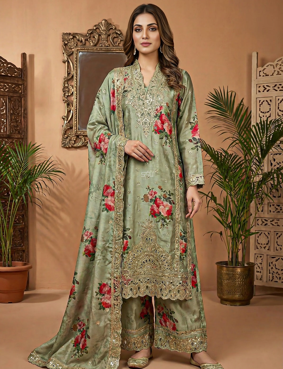 Sage Rose Zari Palazzo Couture Ensemble