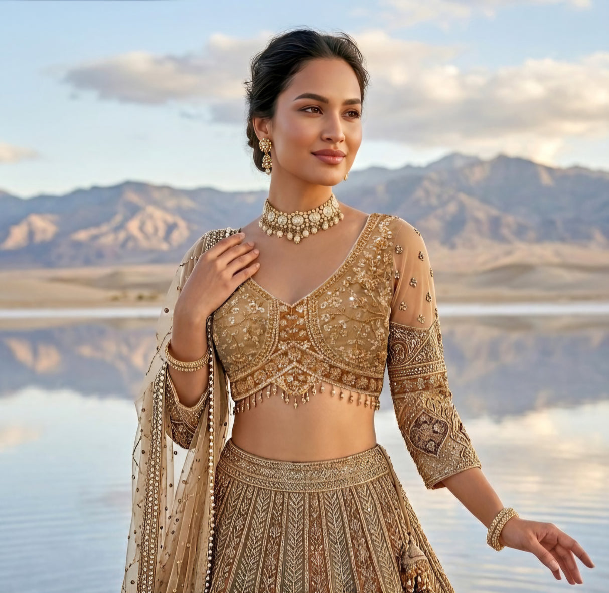 Desert Gold Zari Bridal Lehenga Ensemble