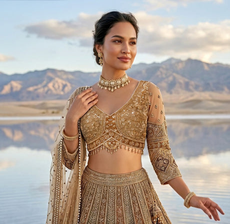 Desert Gold Zari Bridal Lehenga Ensemble
