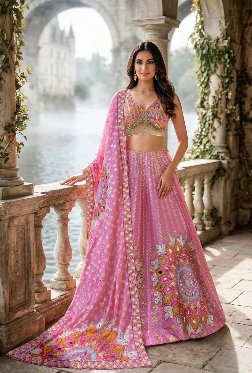 Rani Pink Mirror Lehenga Couture Ensemble